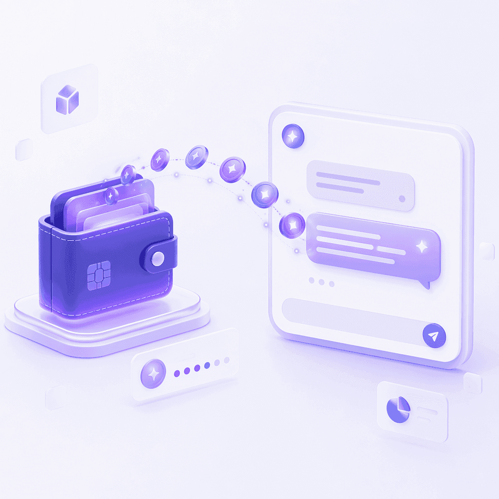 A digital wallet streaming credit tokens into an AI chat interface