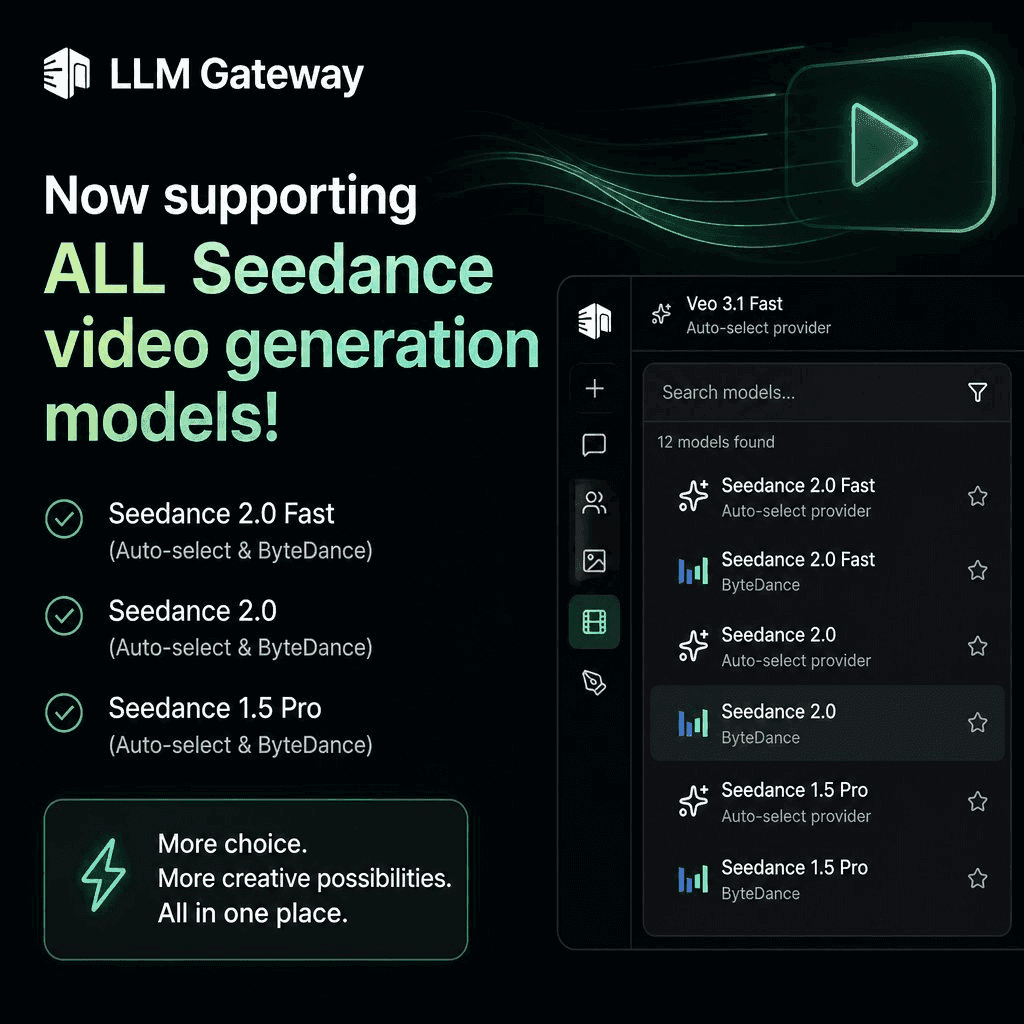 ByteDance Seedance video models now live on LLM Gateway