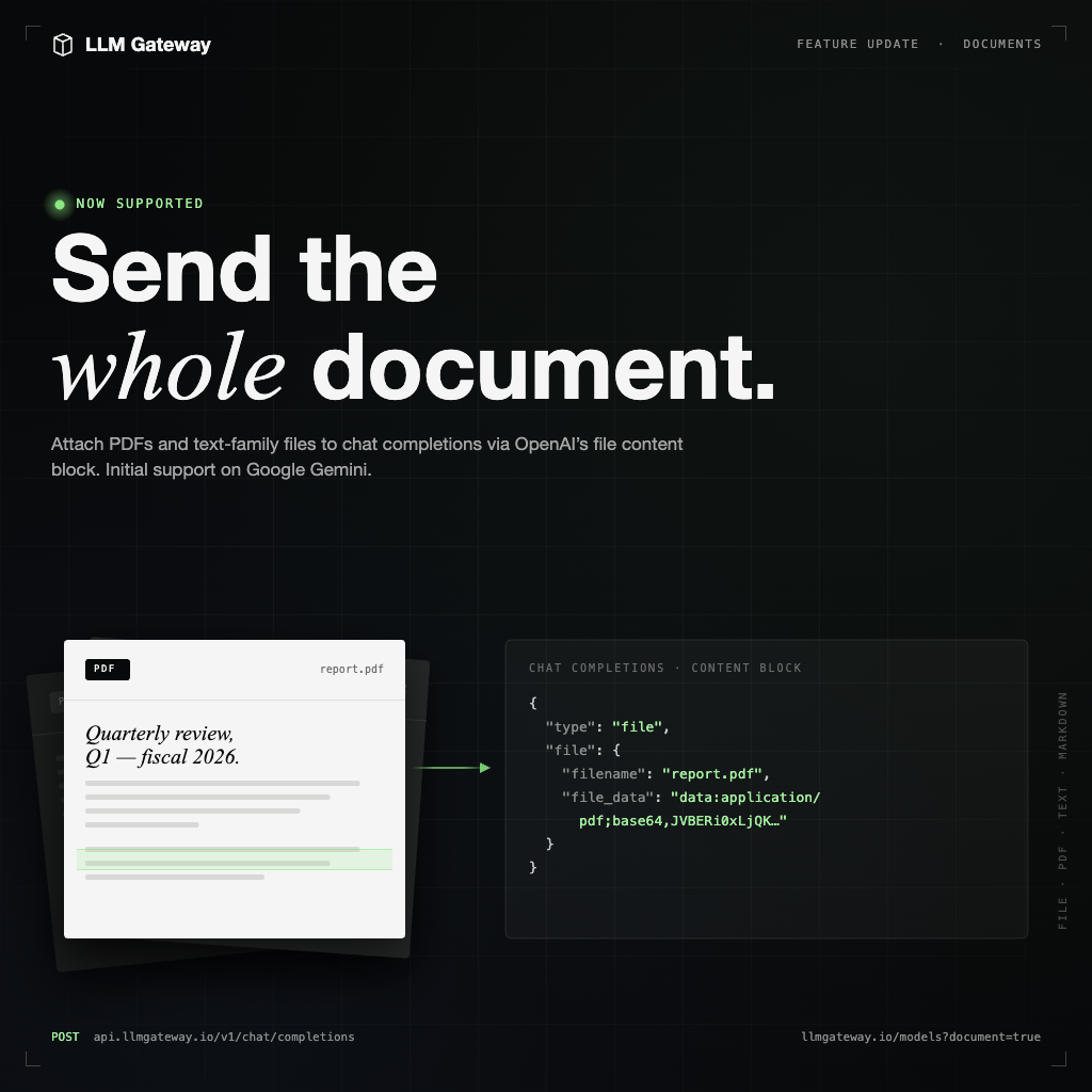LLM Gateway now supports document attachments on chat completions