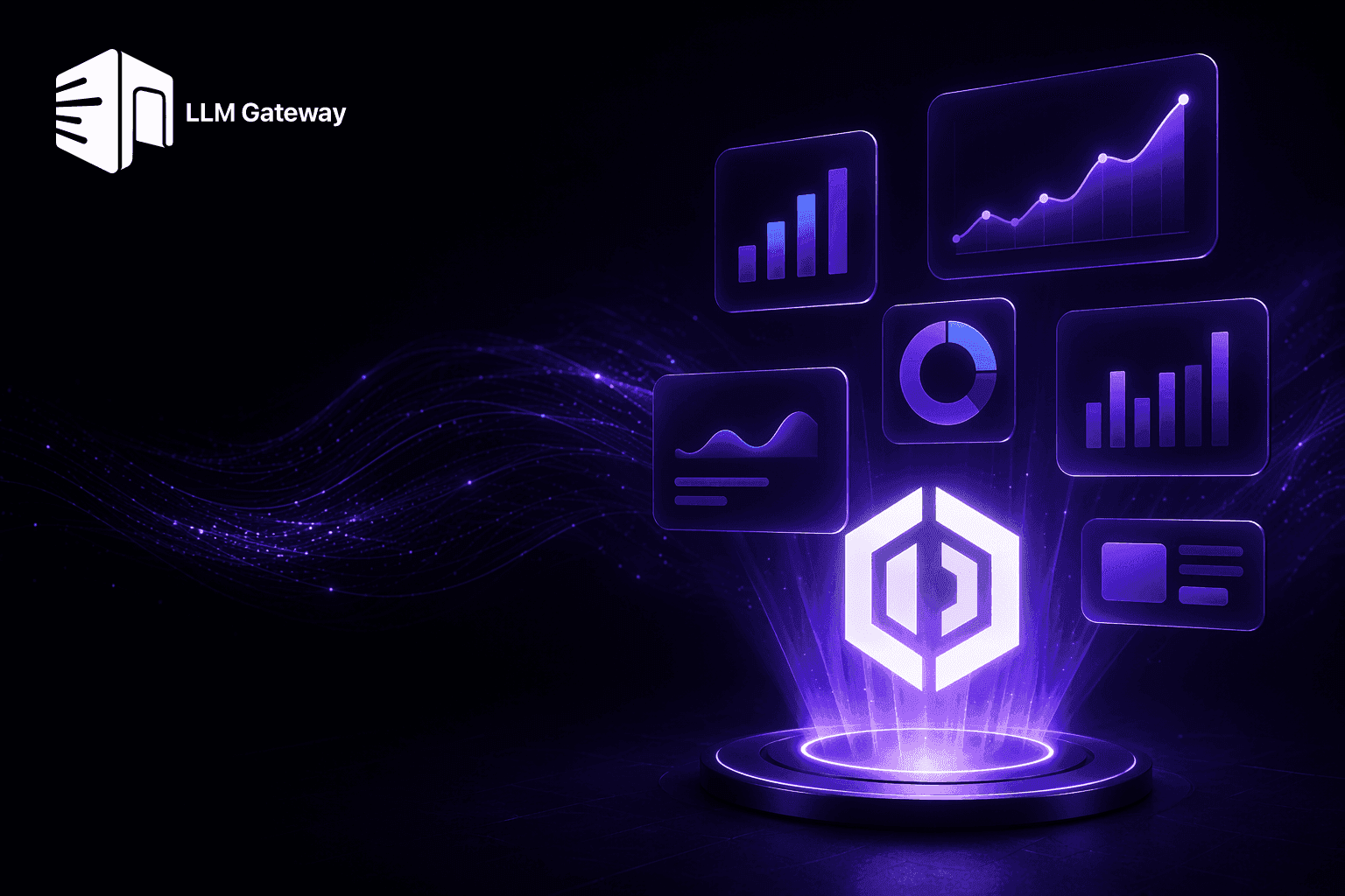 Organization-wide analytics on LLM Gateway: total spend, requests, and tokens across every project, broken down by model, project, and API key