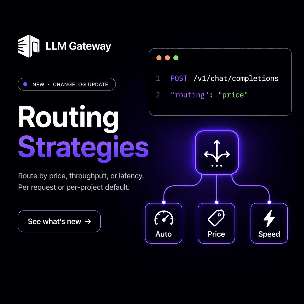 Routing strategies on LLM Gateway: auto, price, throughput and latency